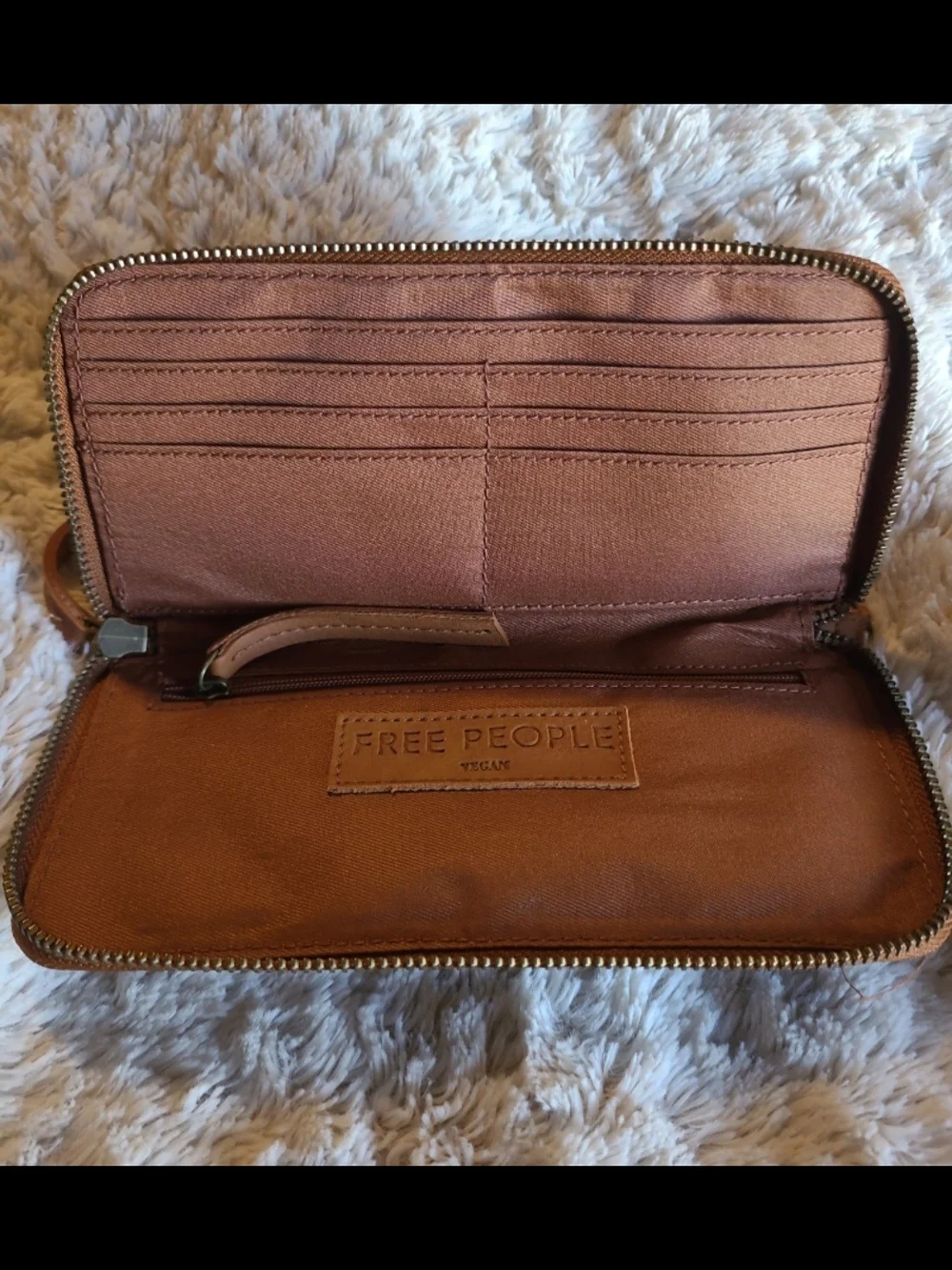 Free People Tan Pebbled Leather Wristlet